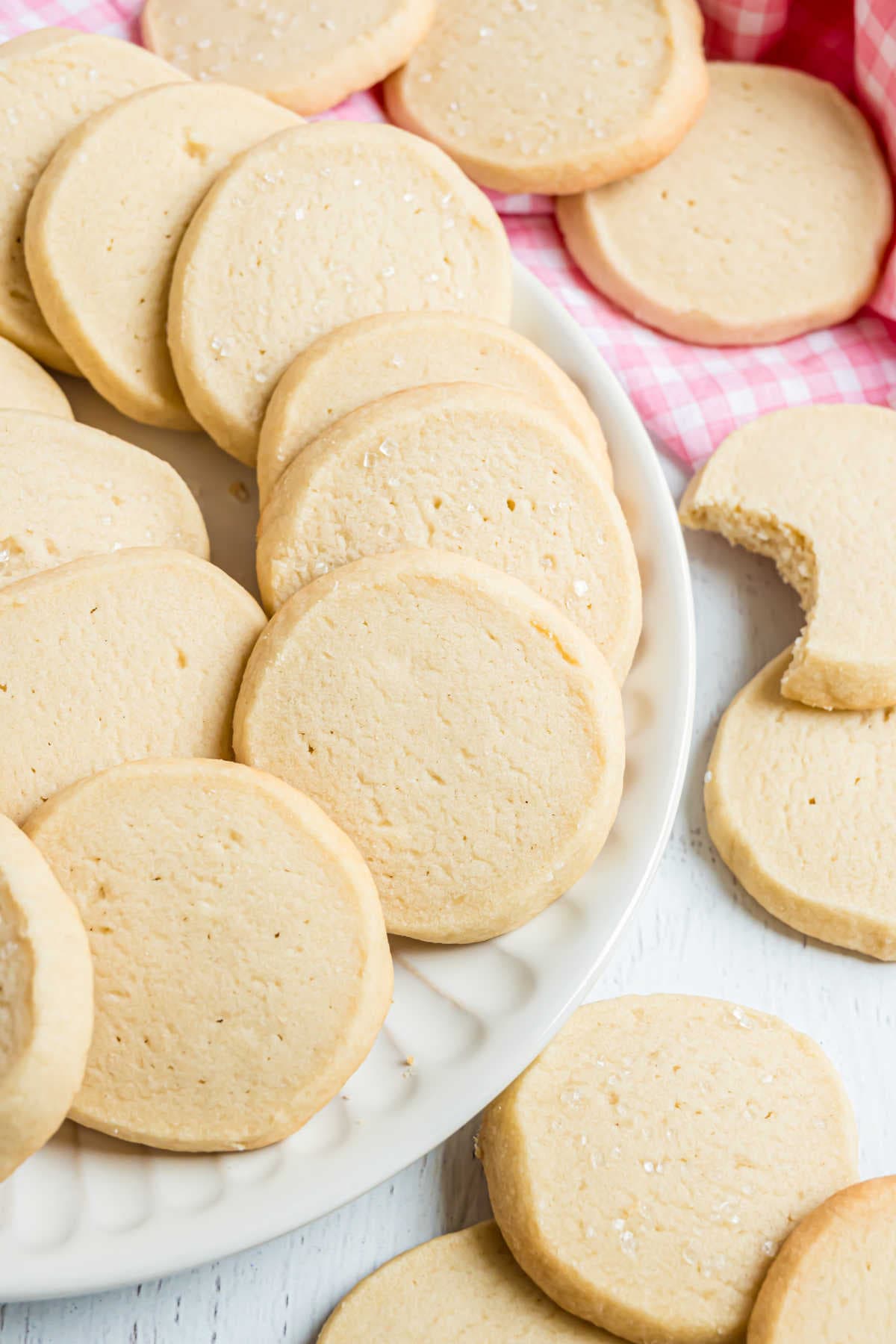 Shortbread cookies served on a white plate.