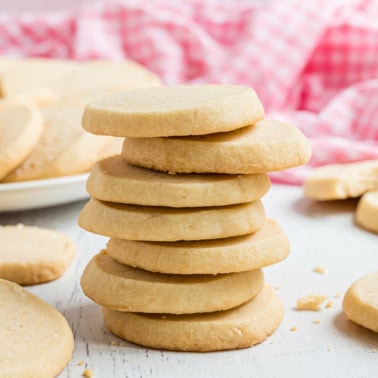 Shortbread cookies stacked on top of each other.