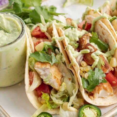 Fish Tacos with Avocado Sauce - Shugary Sweets