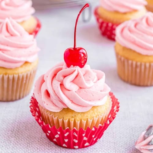 Almond Maraschino Cherry Cupcakes - Your Cup of Cake