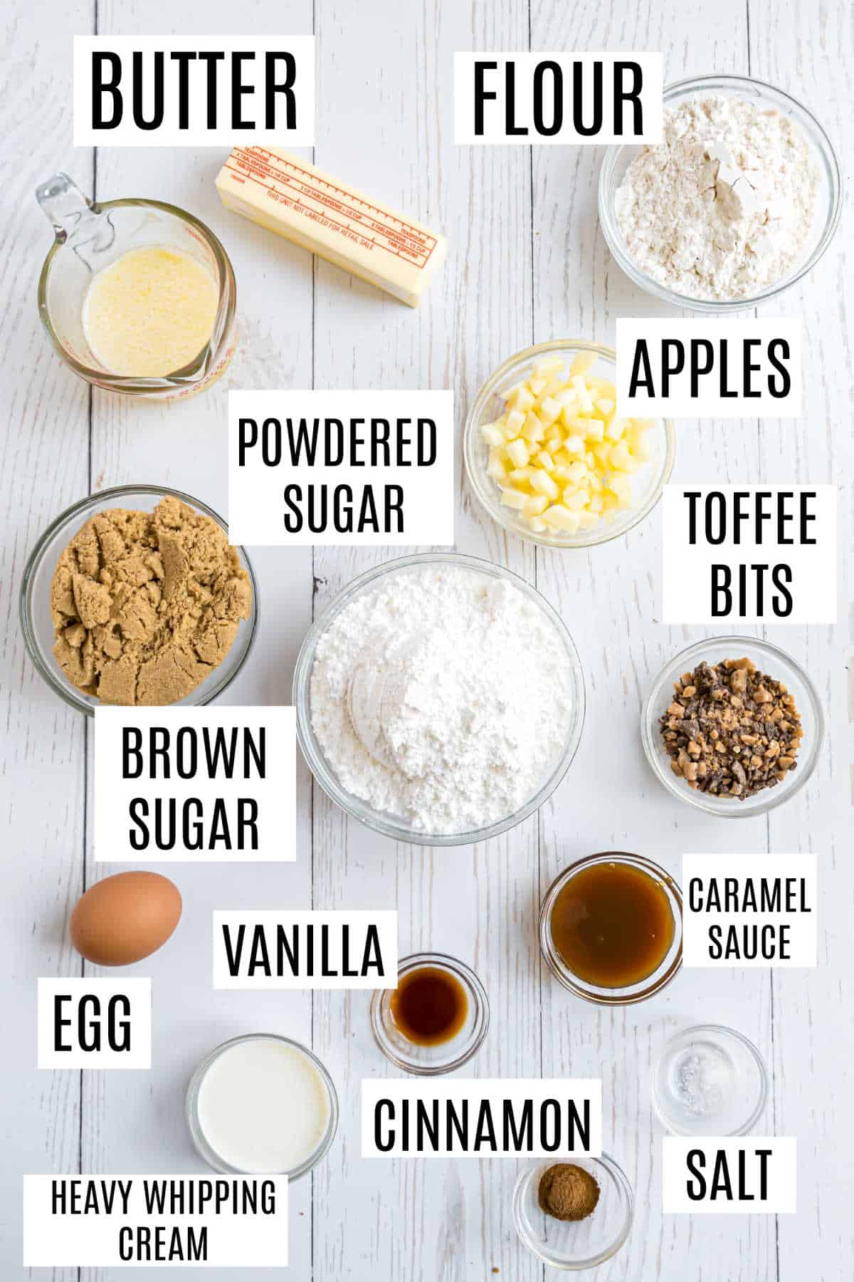 Ingredients needed to make apple blondies.