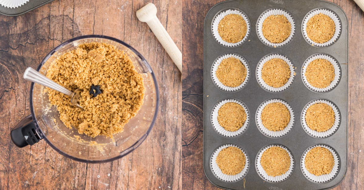 Step by step photos showing how to make graham cracker crust.