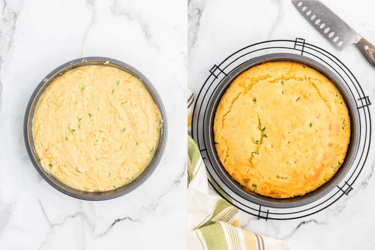 Step by step photos showing how to bake cornbread.