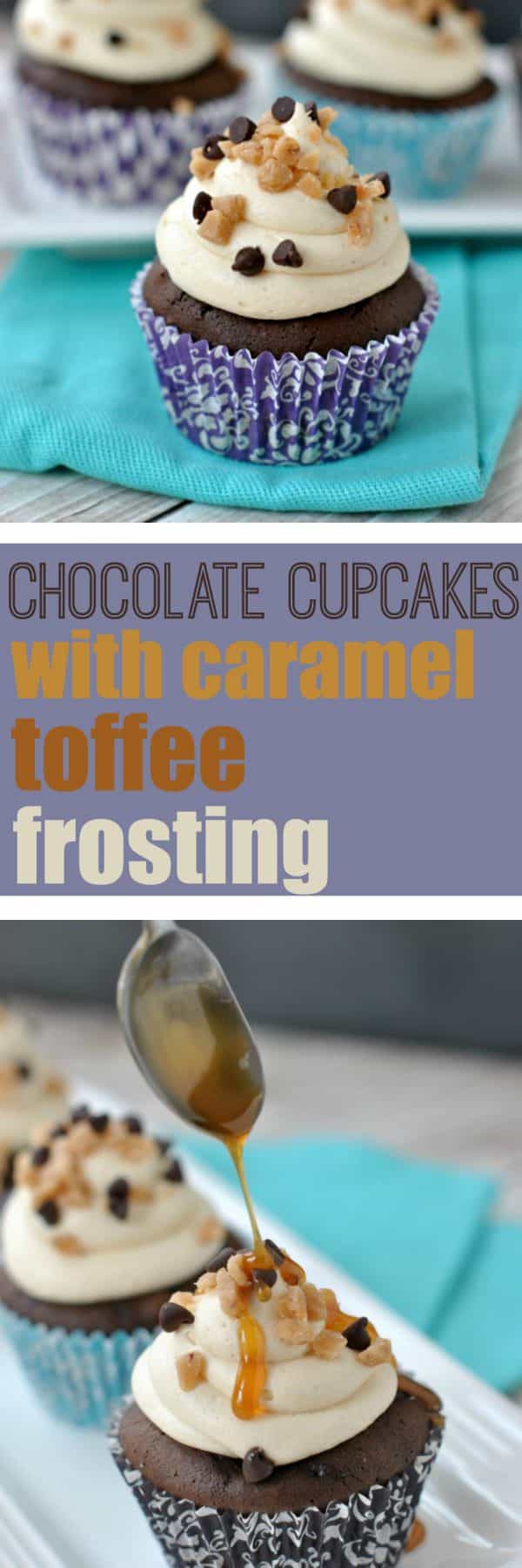 Chocolate Cupcakes {Caramel Toffee Frosting} - Shugary Sweets