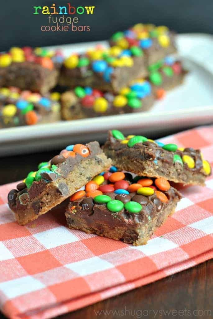 Rainbow Fudge Cookie Bars - Shugary Sweets