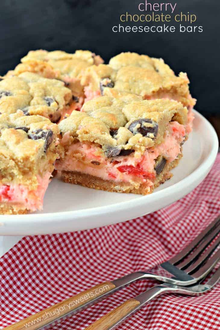 Cherry Chocolate Chip Cheesecake Bars  Shugary Sweets