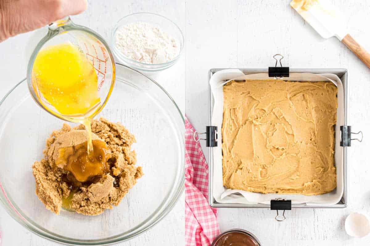 Step by step photos showing how to make blondies.