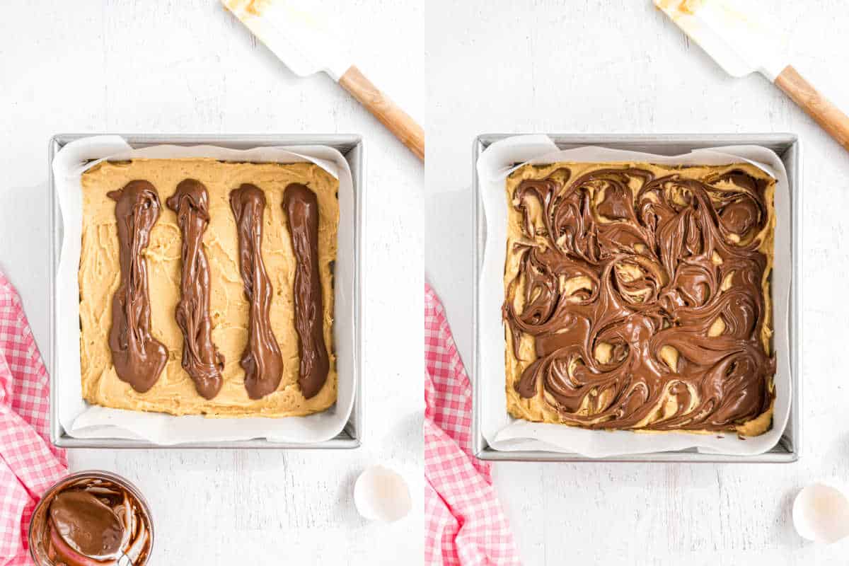 Nutella added to blondie batter then swirled.