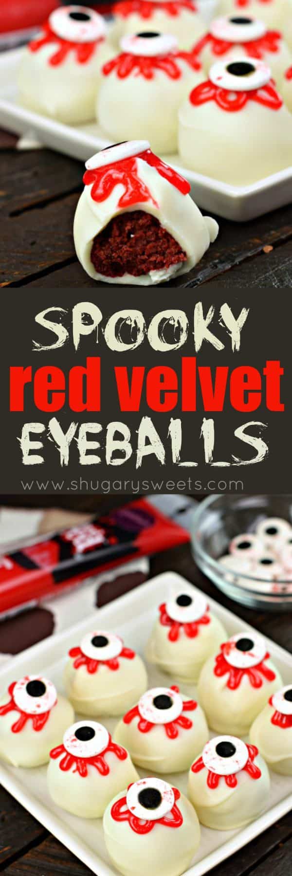Spooky Eyeball Red Velvet Cake Balls - Shugary Sweets