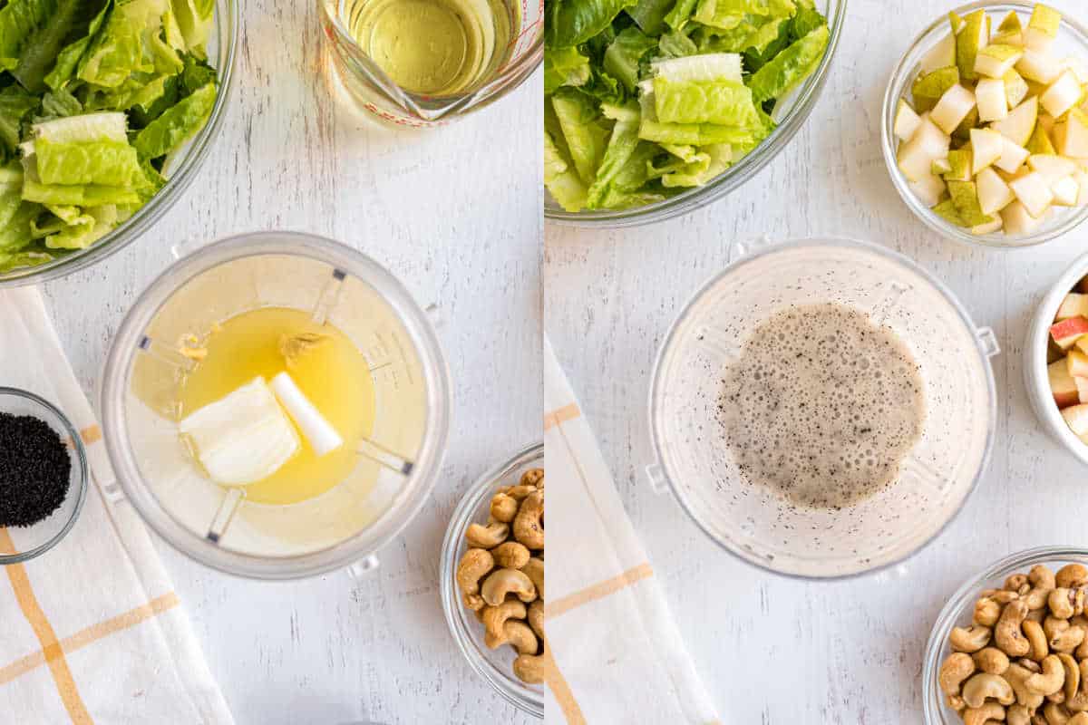 Step by step photos showing how to make salad dressing.