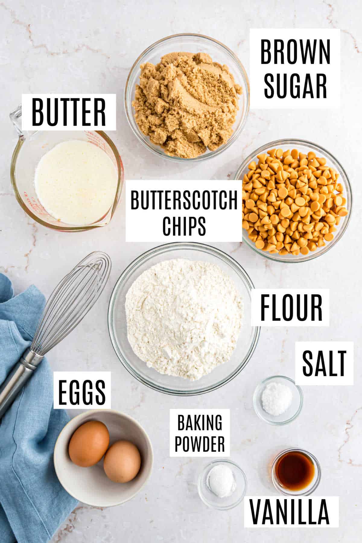 Ingredients needed to make chewy blondies.