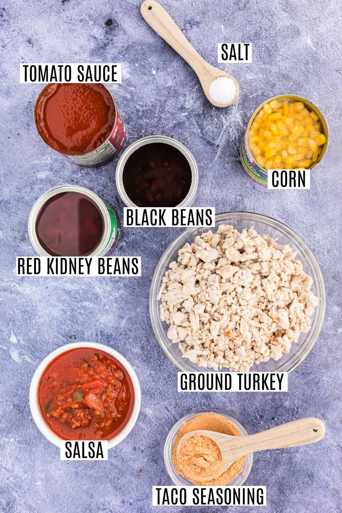 Ingredients needed to make slow cooker taco chili.