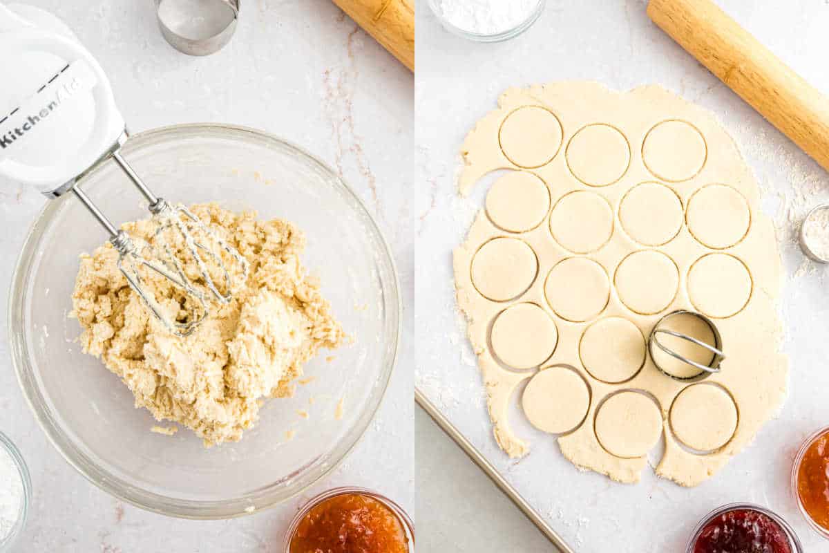 Step by step photos showing how to make kolache cookie dough.