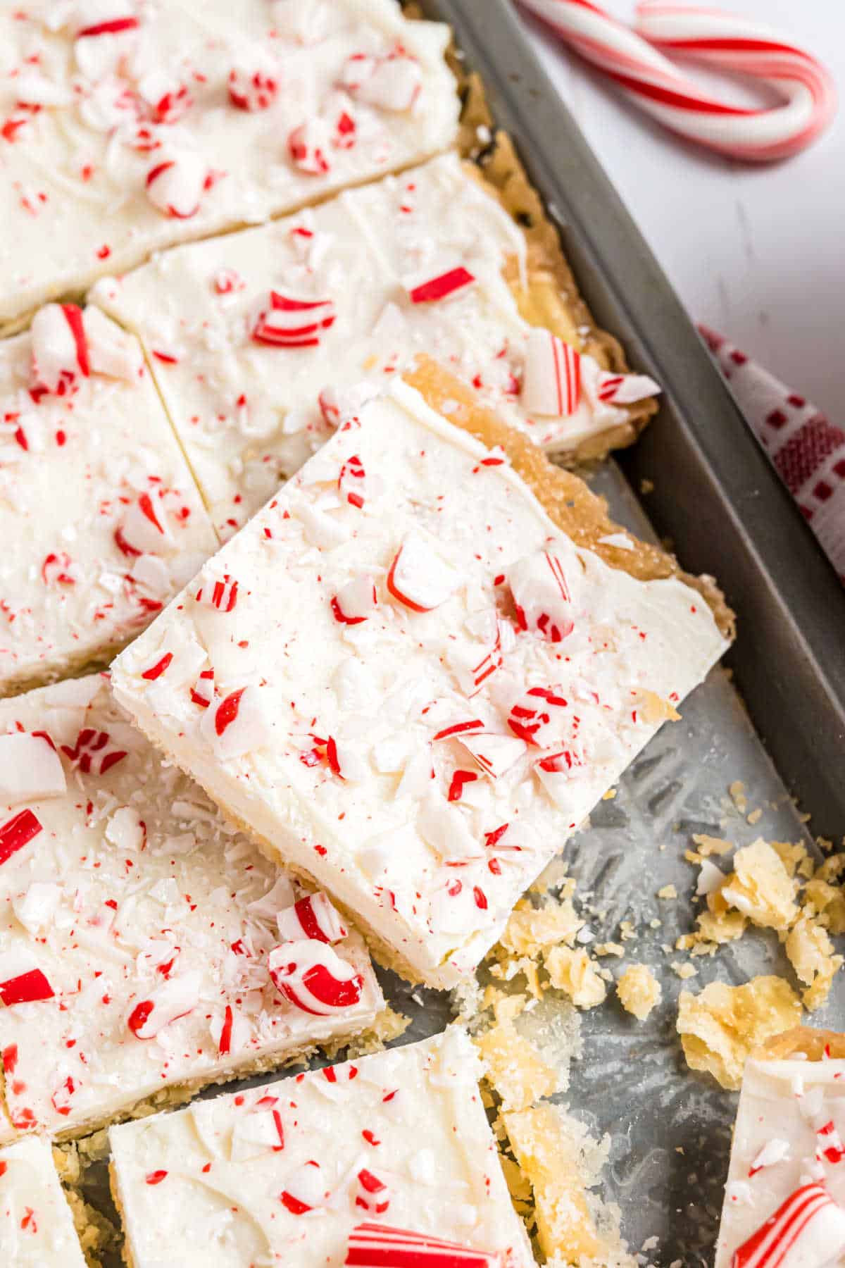 Peppermint cracker toffee on a cookie sheet.