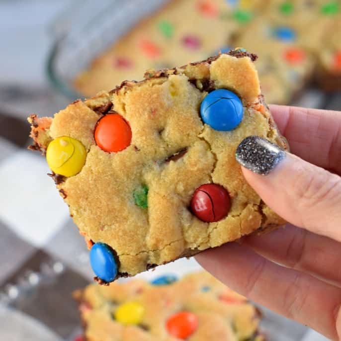 Quick and Easy M&M Cookie Bars - Well, If She Can Do It