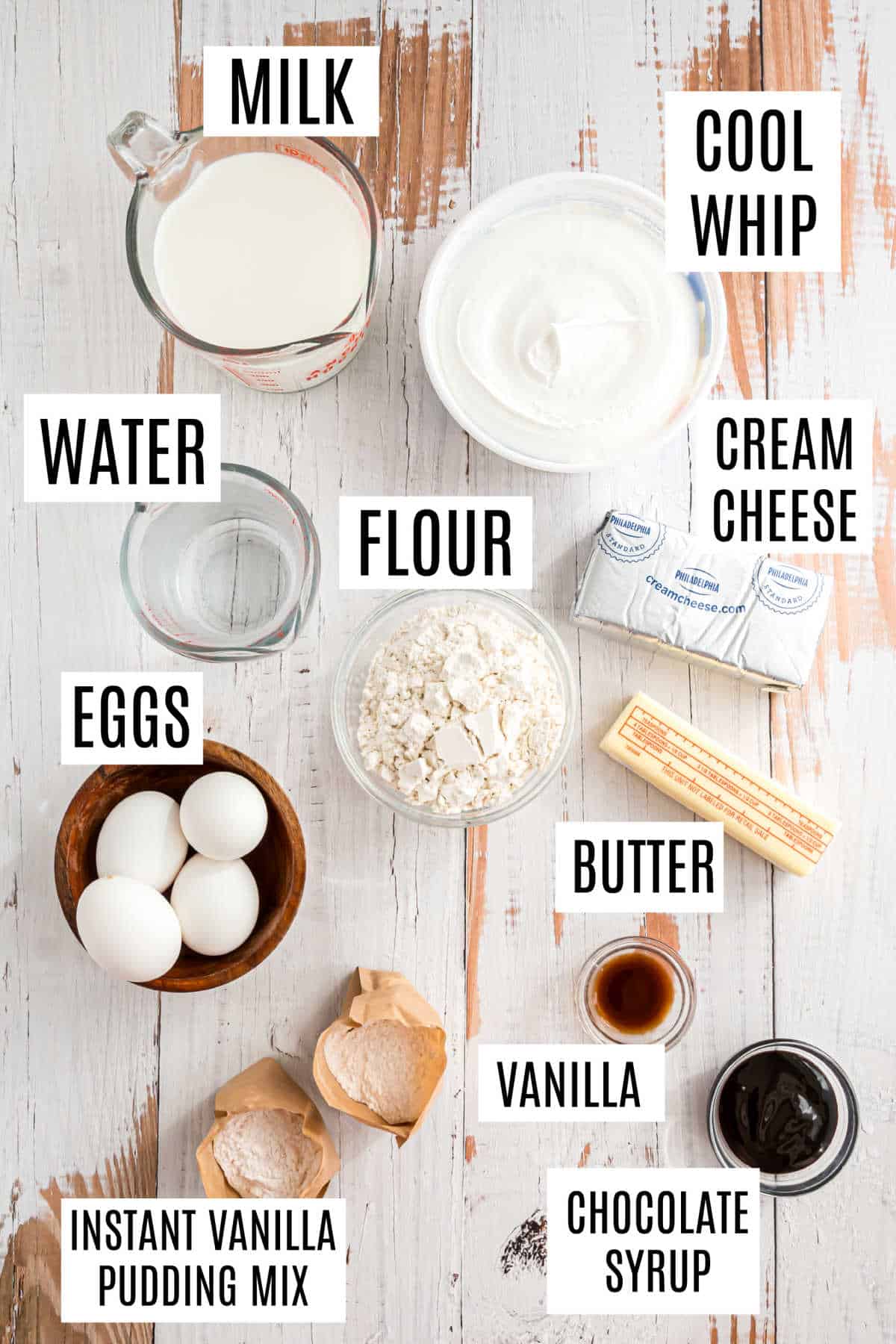 Ingredients needed to make cream puff cake.