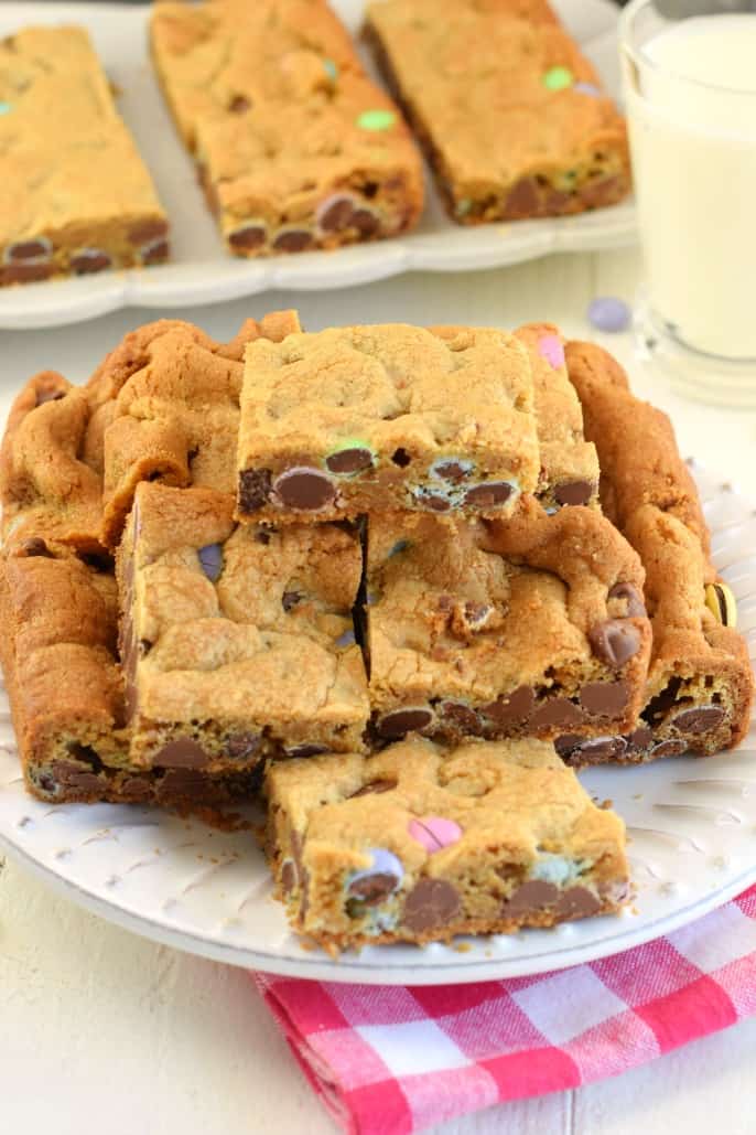 Soft and Chewy M&M Cookie Bars - Baker by Nature