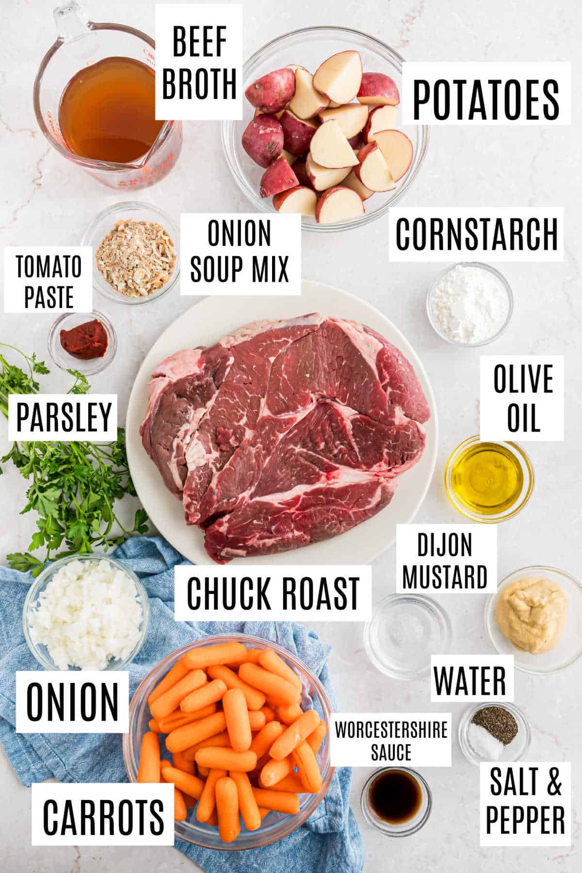 Ingredients needed to make pot roast in the Instant Pot.