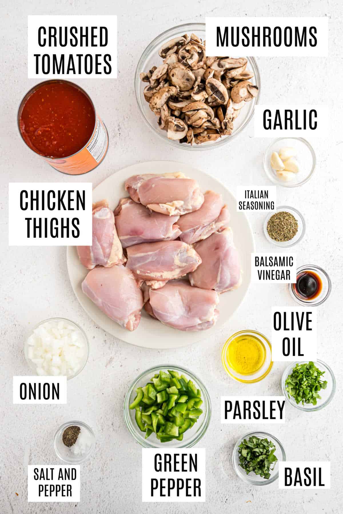 Ingredients needed to make chicken cacciatore in the Instant Pot.