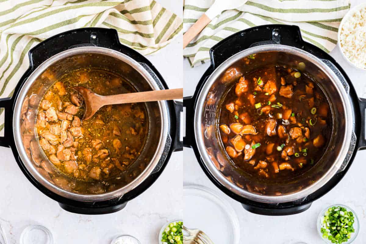 Step by step photos showing how to make mongolian chicken in the pressure cooker.