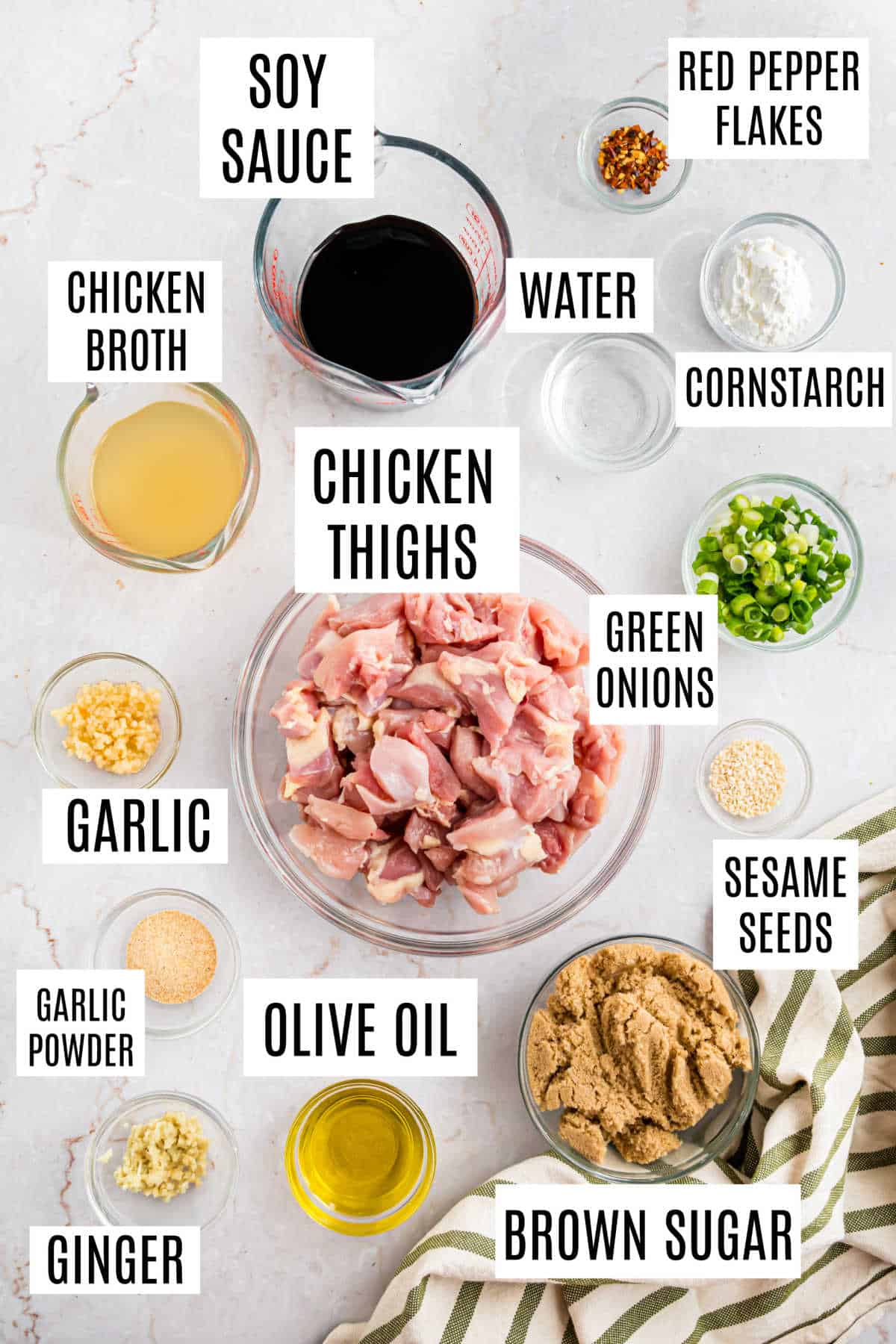 Ingredients needed to make mongolian chicken in the pressure cooker.