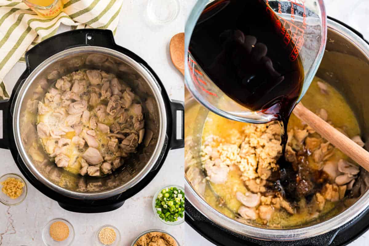 Step by step photos showing how to make mongolian chicken in the pressure cooker.