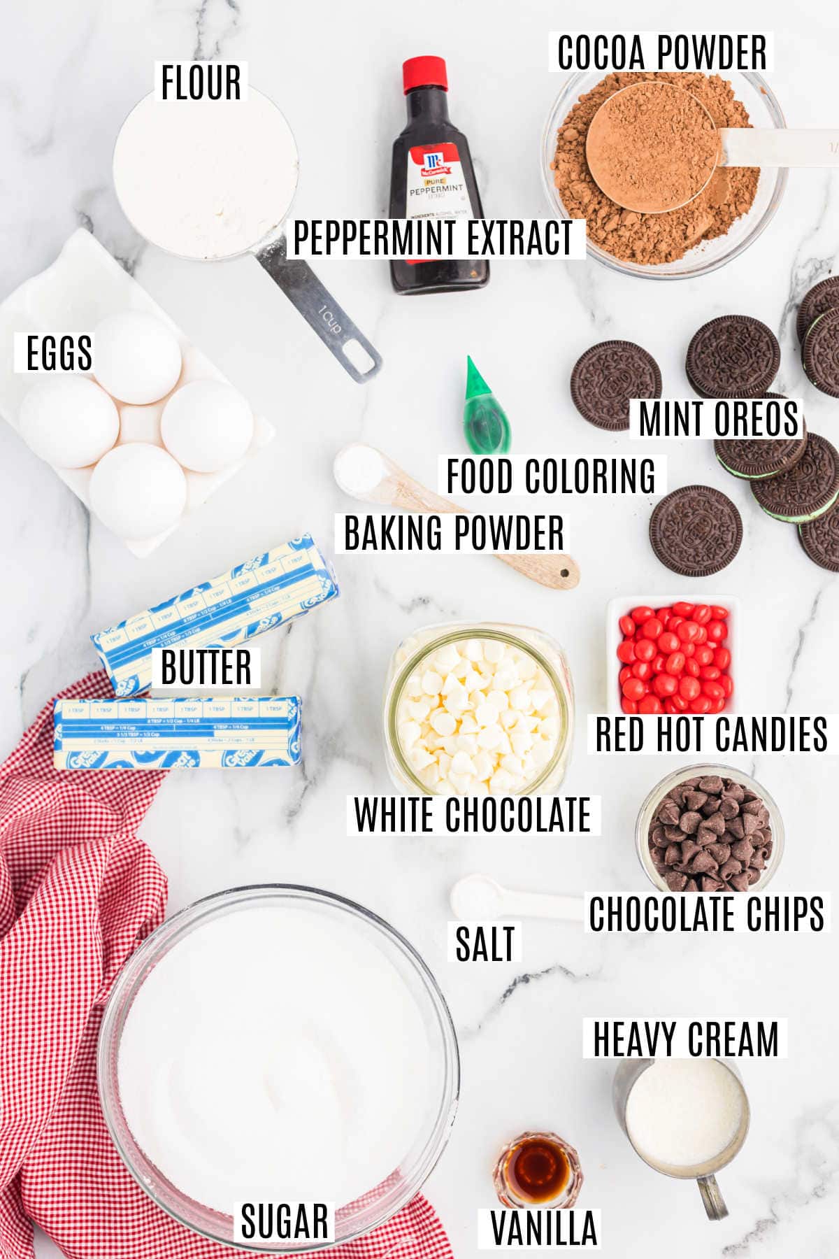 Ingredients needed to make Grinch brownies.