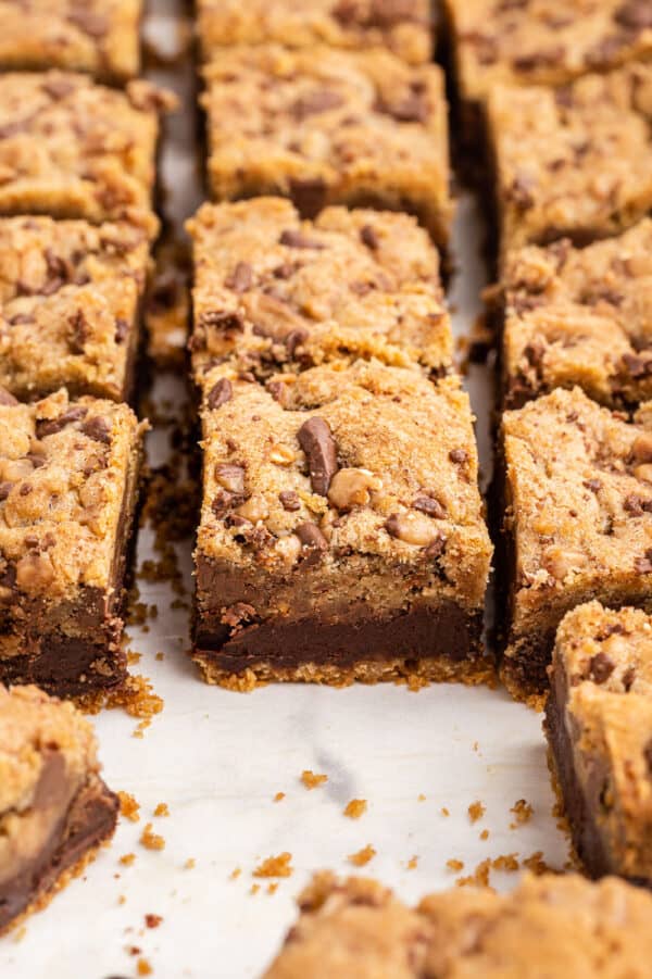 Chocolate Chip Toffee Fudge Cookie Bars - Shugary Sweets