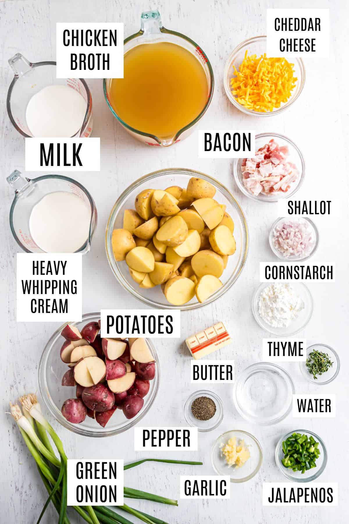 Ingredients needed to make potato soup in the pressure cooker.