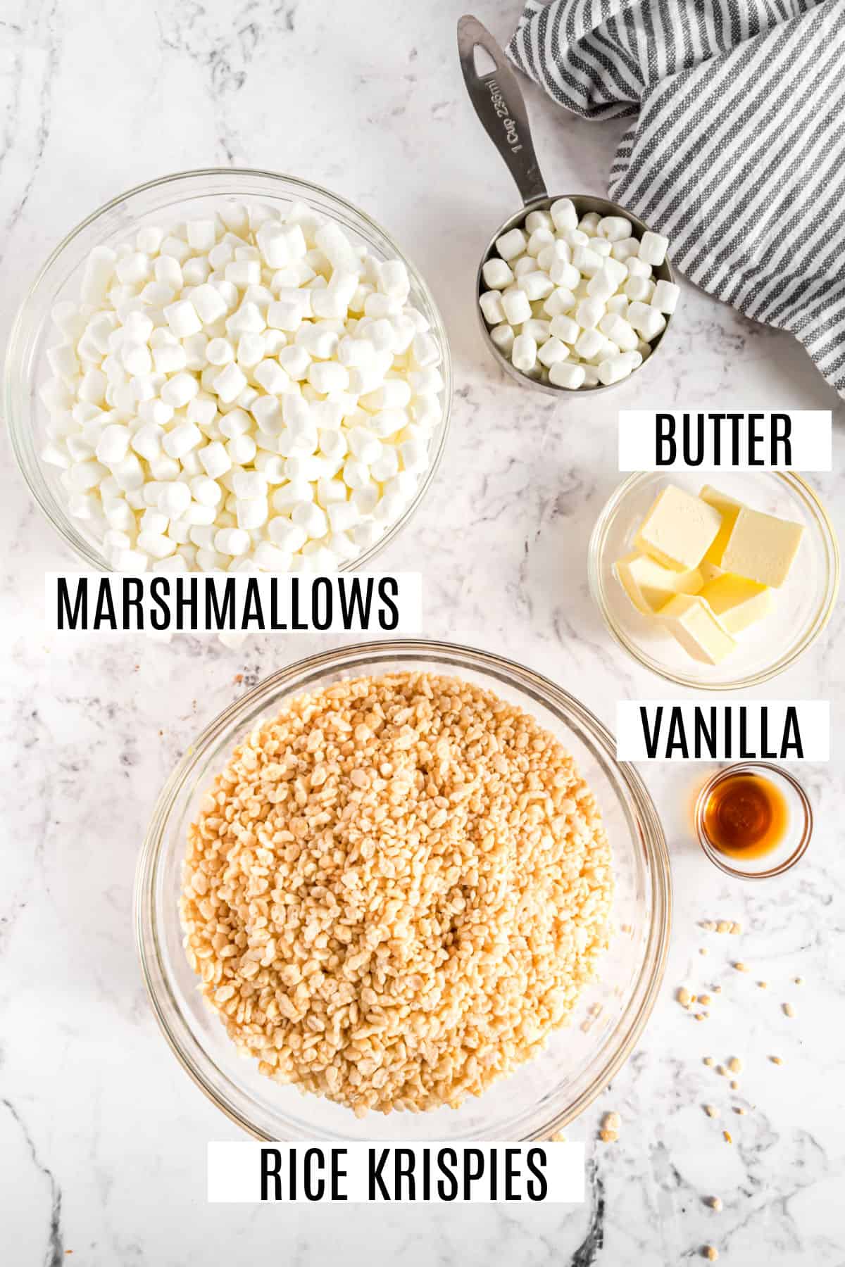Only four ingredients needed for original rice krispie treats recipe.