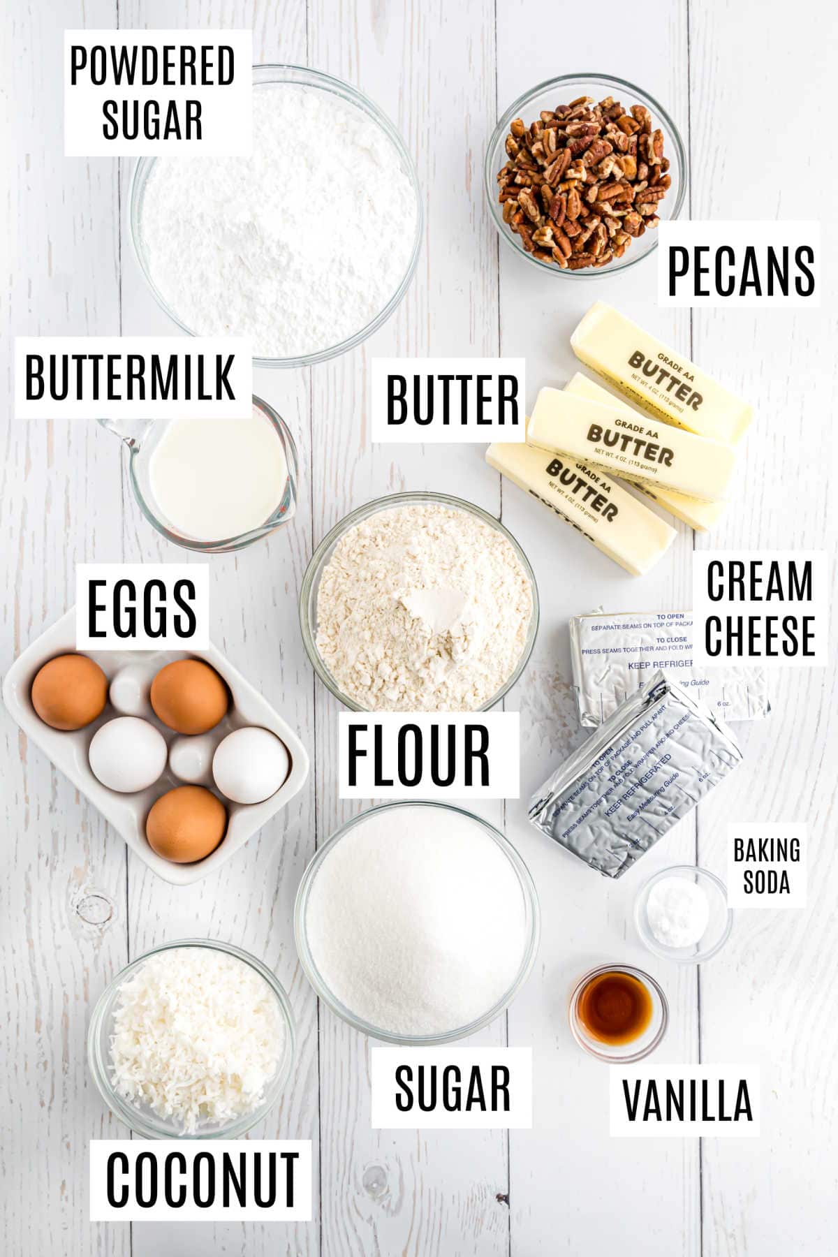 Ingredients needed to make italian cream cake.