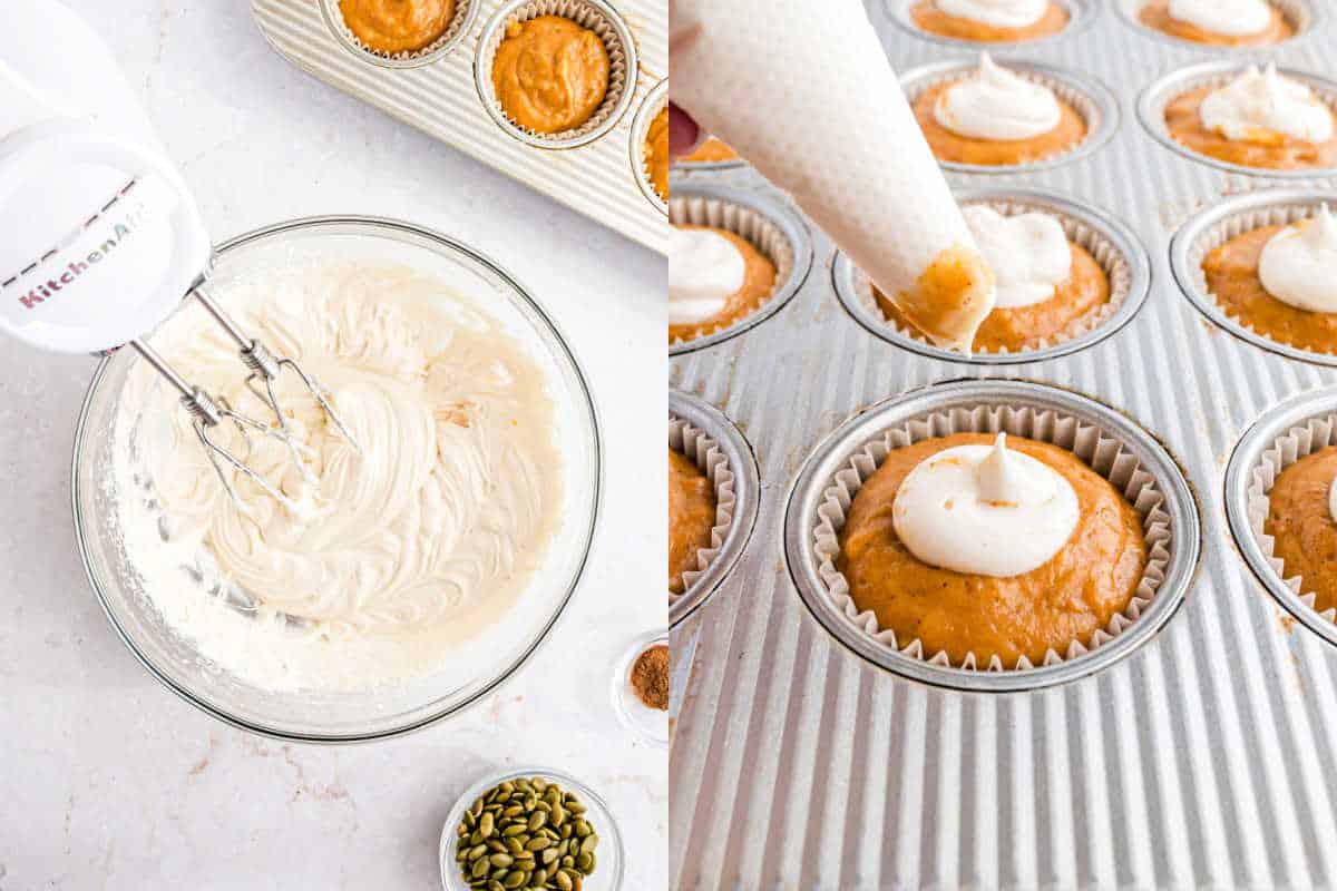 Step by step photos showing how to make cream cheese filling.