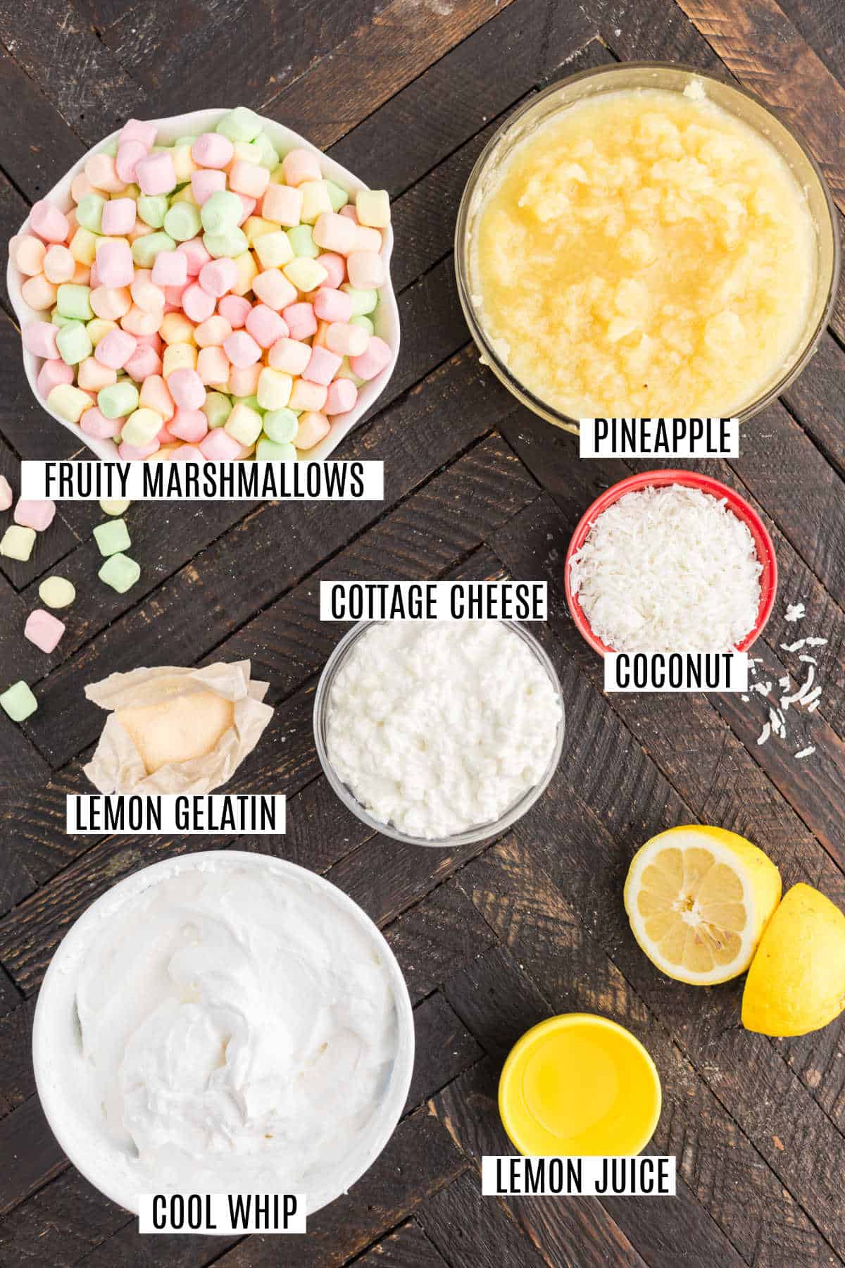 Ingredients needed to make lemon gelatin salad.