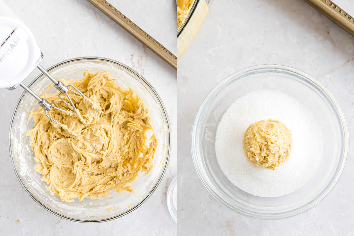 Step by step photos showing how to make eggnog cookie dough.