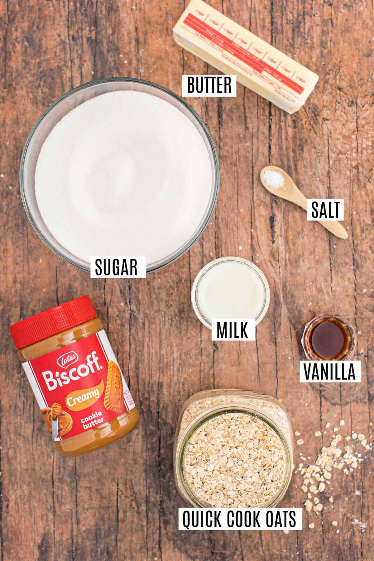 Ingredients needed to make Biscoff cookies.