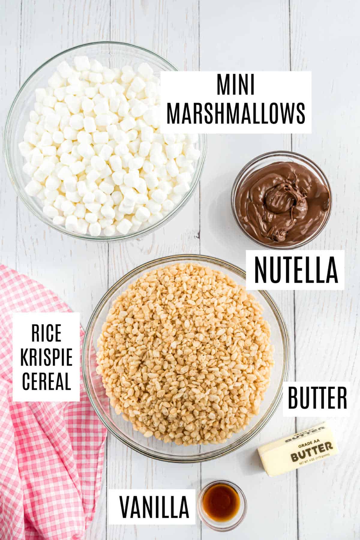 Ingredients needed to make Nutella Krispie Treats.