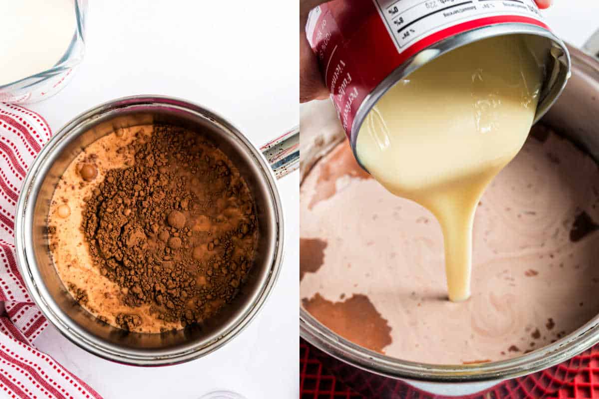 Step by step photos showing how to make homemade creamer.