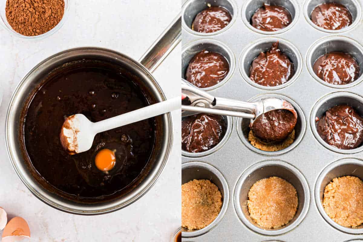 Step by step photos showing how to make brownie bites.