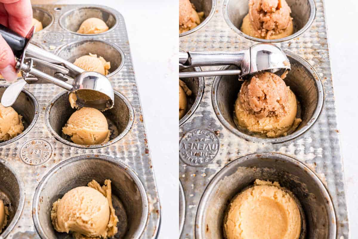 Step by step photos showing how to assemble coffee cake cookies.