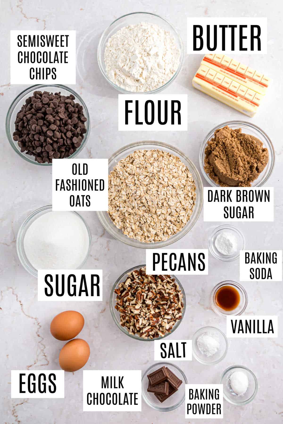 Ingredients needed to make neiman marcus chocolate chip cookies.