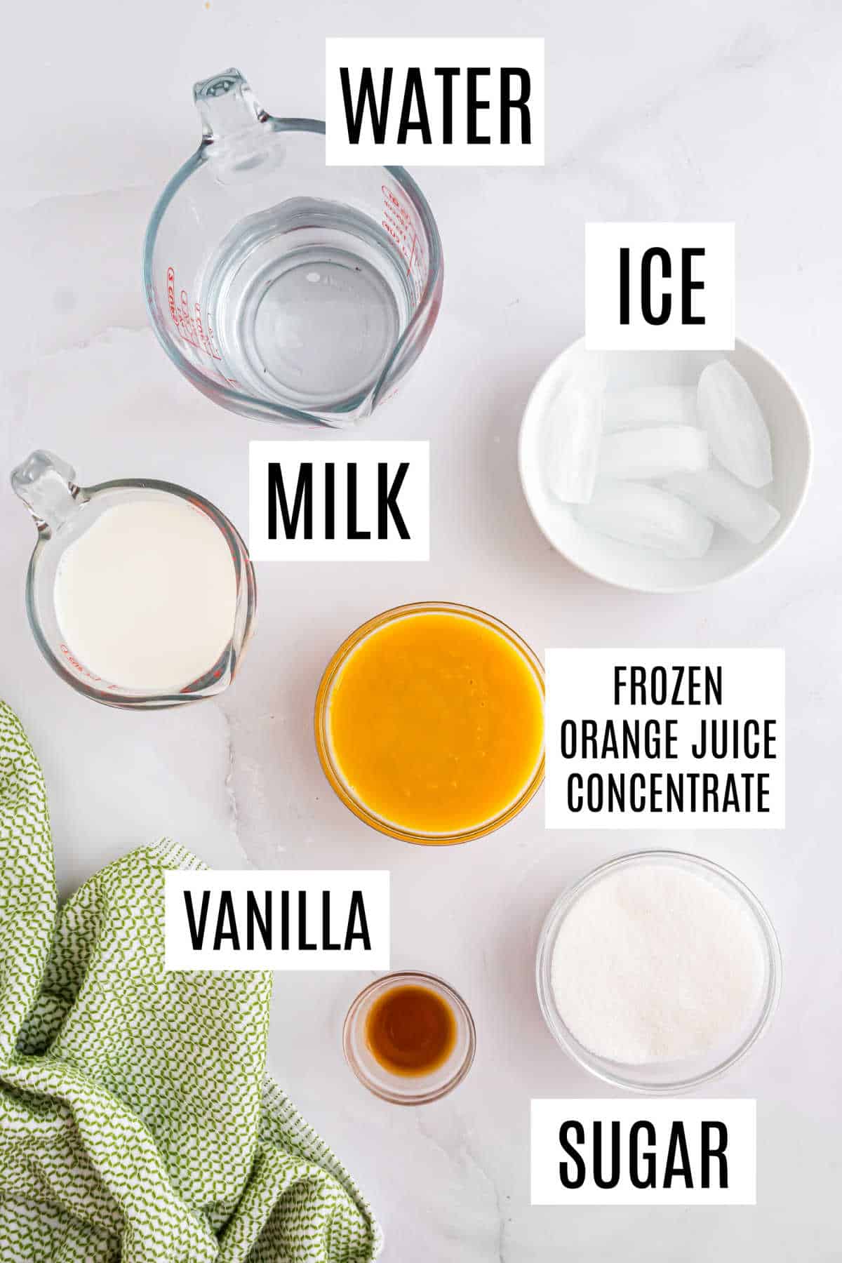 Ingredients needed to make orange julius.