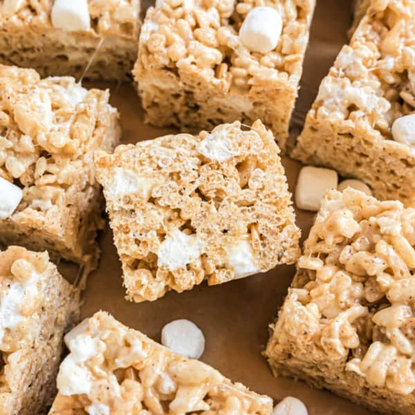 These Brown Butter Rice Krispie Treats use the same basic ingredients as the classic recipe. However, browning the butter first adds a rich, nutty flavor!