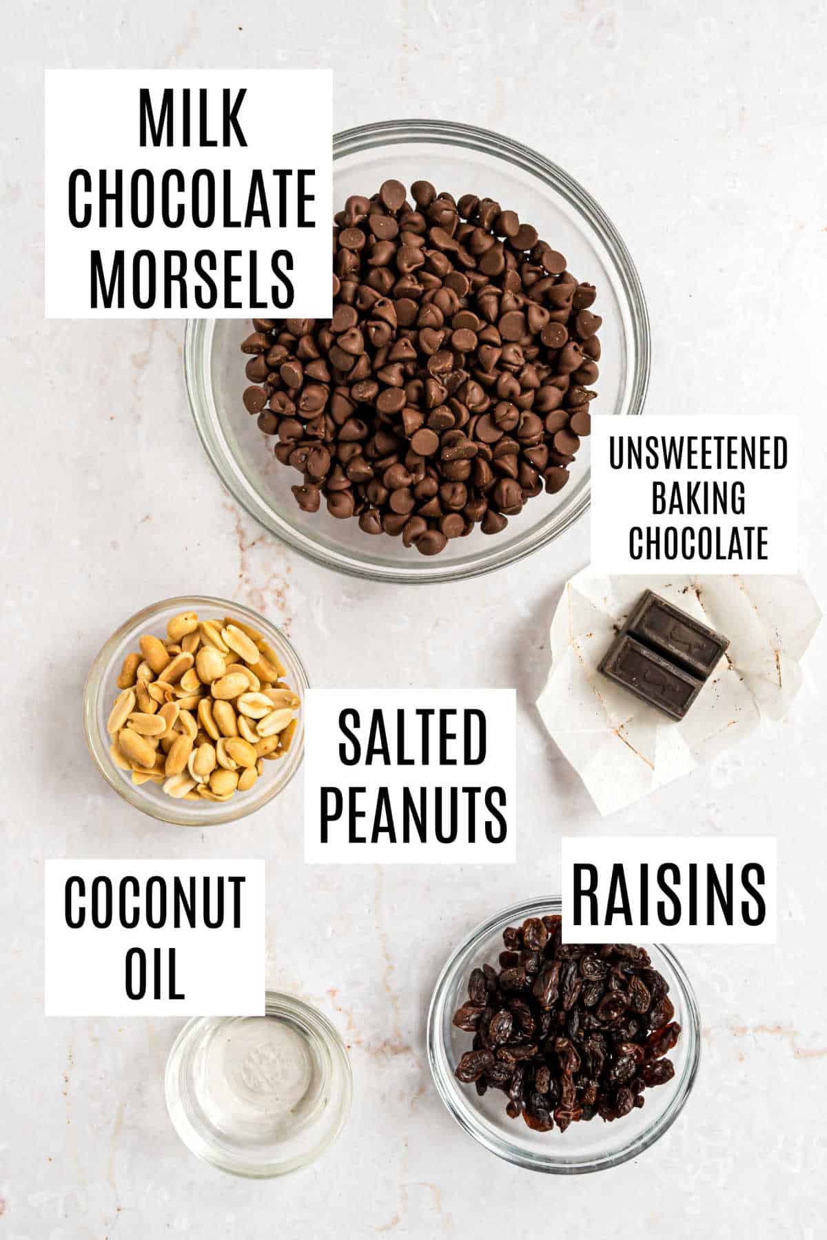 Ingredients needed to make chunky candy bars.