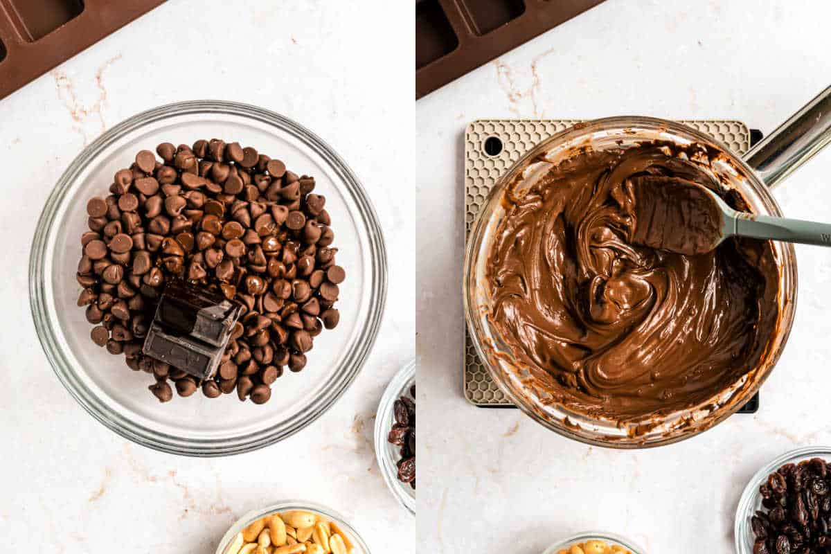 Melted chocolate for homemade candy.