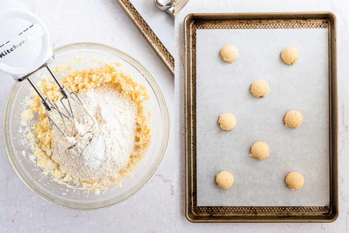 Step by step photos showing how to make drop sugar cookies.