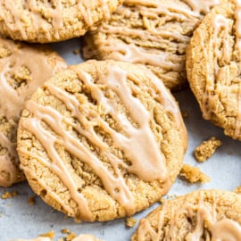 Stack of brown sugar cookies with maple icing.