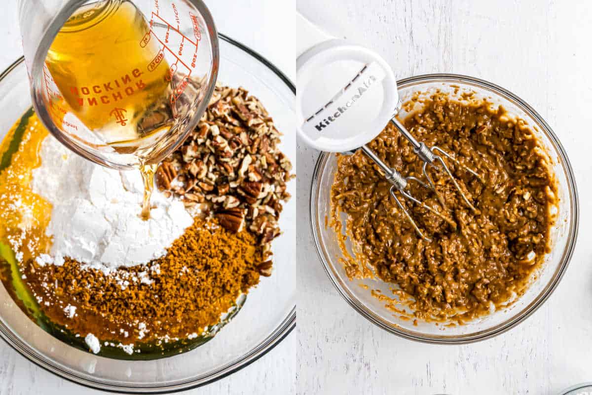 Step by step photos showing how to make rum ball batter.