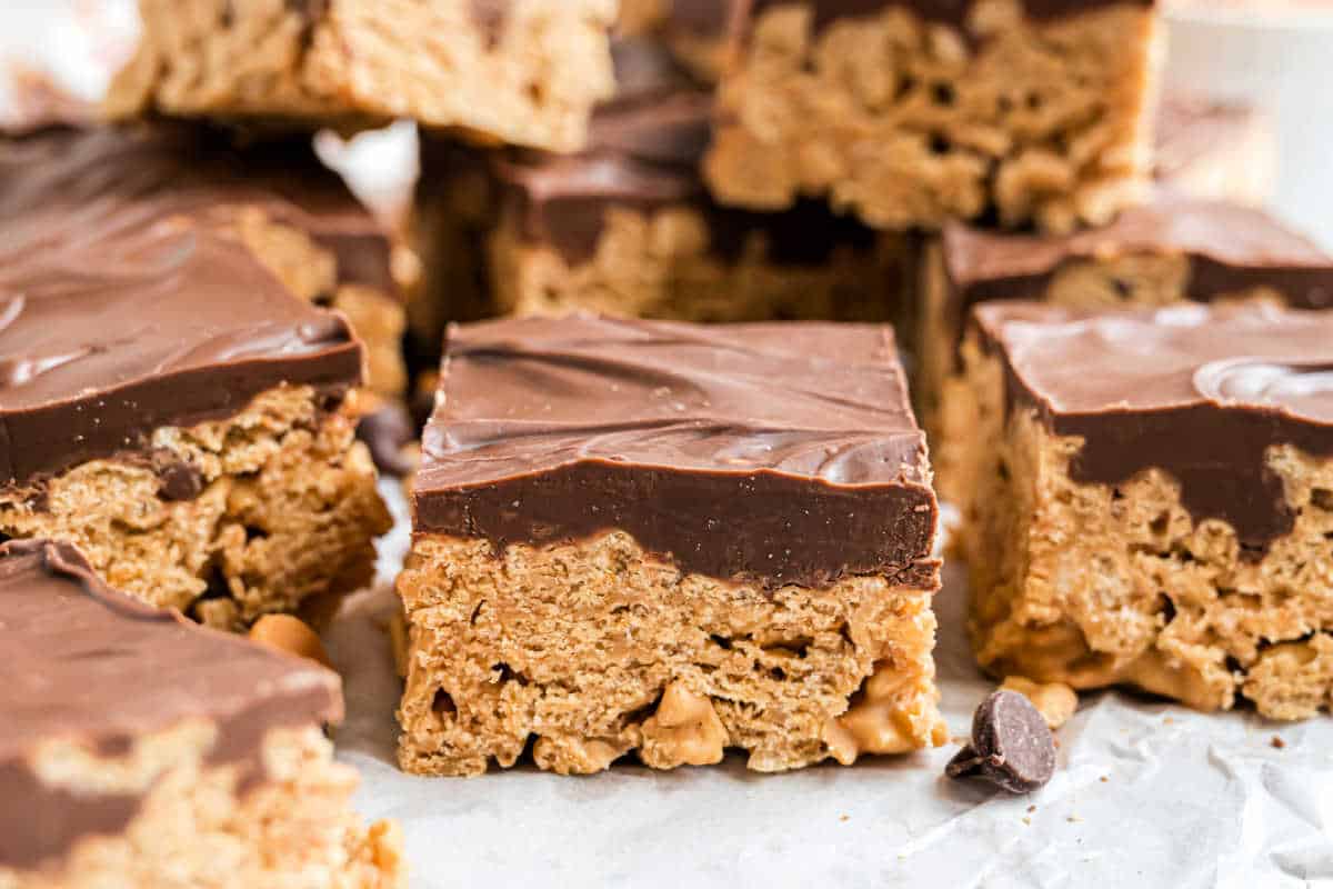 Gooey special k bars with chocolate.