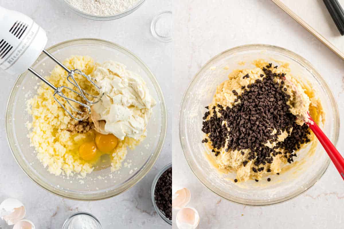 Step by step photos showing how to make ricotta cookies with chocolate chips.