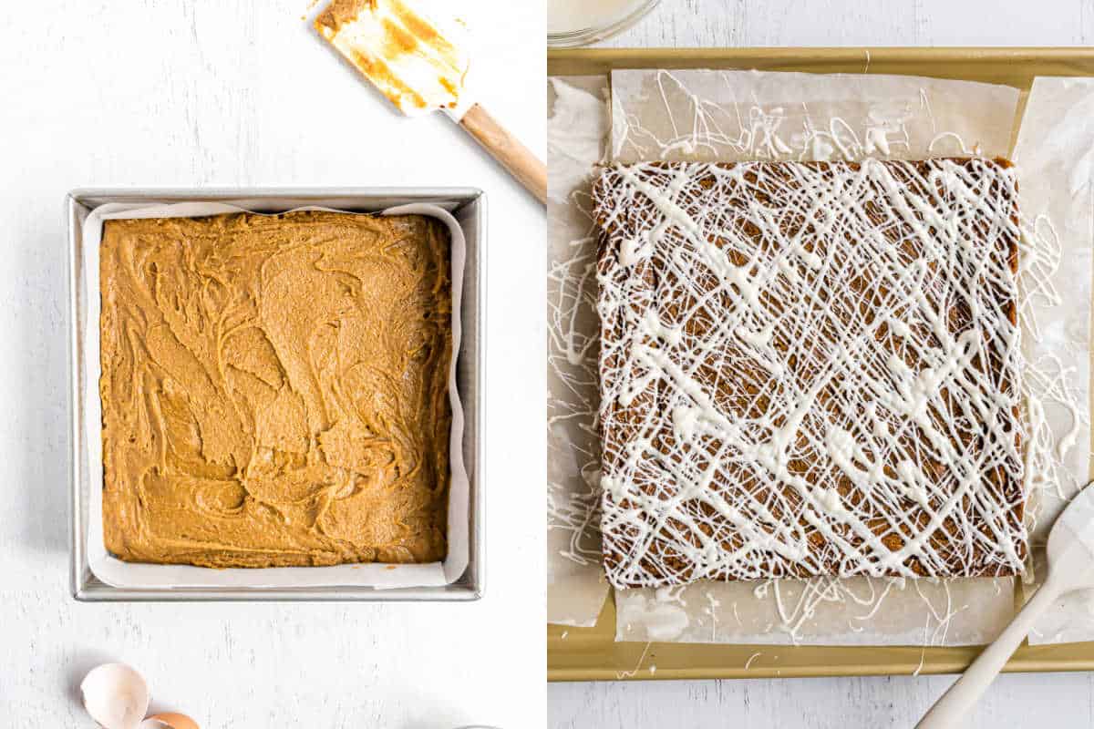 Step by step photos showing how to prepare gingerbread blondies with white chocolate.